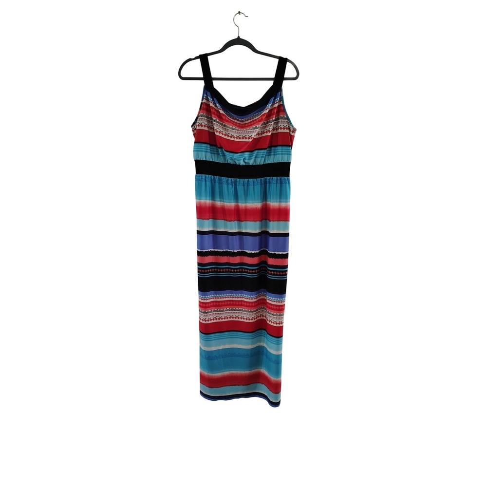 New Directions Petite Maxi Dress Multicolor Striped Southwestern Empire Waist PL